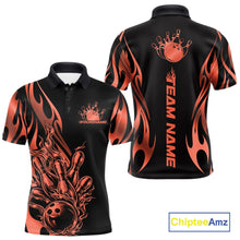 Load image into Gallery viewer, Custom Ember Red Tribal Flame Men Bowling Polo Shirt, Bowling Tournament Shirt IPHW11289