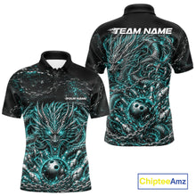 Load image into Gallery viewer, Custom black and blue dragon bowling jersey with metal chain design for team tournament apparel
