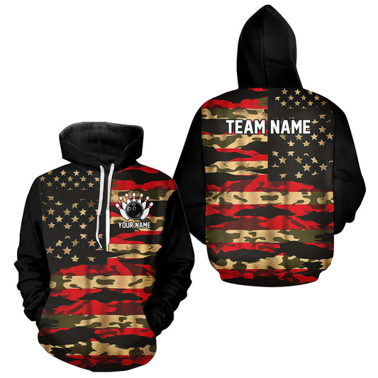 Custom American Flag Patriotic Bowling Hoodie Shirts For Men And Women, Camo Bowling Team Jerseys IPHW7172