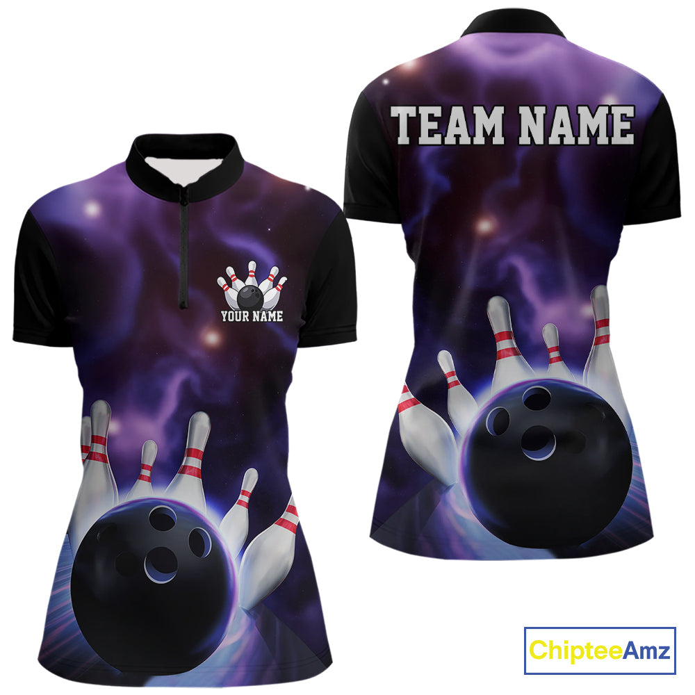 Custom Galaxy Bowling Quarter-Zip Shirts For Women, Cosmic Bowling Team Jerseys IPHW9503