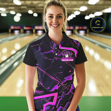 Load image into Gallery viewer, Pink And Purple Custom Bowling Team Shirts For Women, Bowling Tournament Outfits IPHW6470