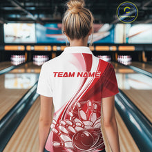 Load image into Gallery viewer, Custom White And Red Classic Retro Style Women Quarter-Zip Bowling Tournament Shirt IPHW11323