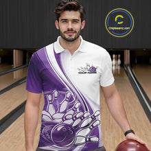 Load image into Gallery viewer, Custom White And Purple Classic Retro Style Men Polo Bowling Tournament Shirt IPHW11325