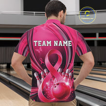 Load image into Gallery viewer, Custom Hope Pink Ribbon Breast Cancer Awareness Bowling Team Quarter-Zip Shirt For Men IPHW11332