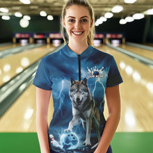 Load image into Gallery viewer, Blue Thunder Lightning Custom Wolf Bowling Womens Quarter-Zip Shirts, Bowling Team Shirt IPHW8424