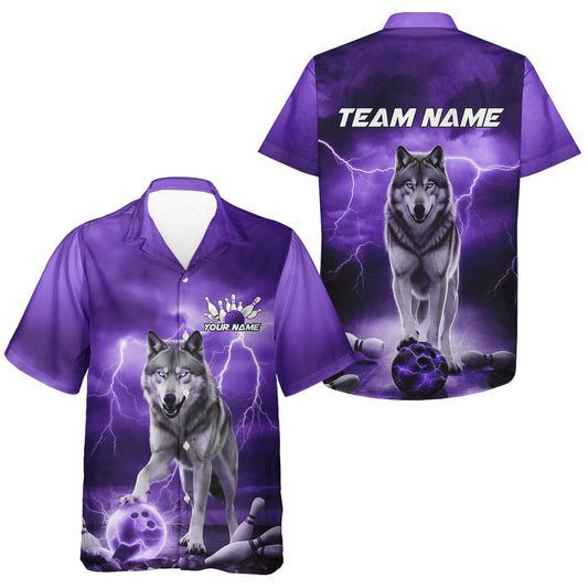 Purple Thunder Lightning Custom Wolf Bowling Hawaiian Shirts For Men And Women, Wolf Bowling Team Shirt IPHW8426