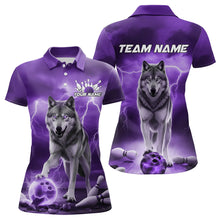 Load image into Gallery viewer, Purple Thunder Lightning Custom Wolf Bowling Polo Shirts For Women, Wolf Bowling Team Shirt IPHW8426