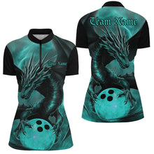 Load image into Gallery viewer, Black And Turquoise Blue Custom Dragon Bowling Womens Quarter-Zip Shirts, Team Uniform IPHW8645