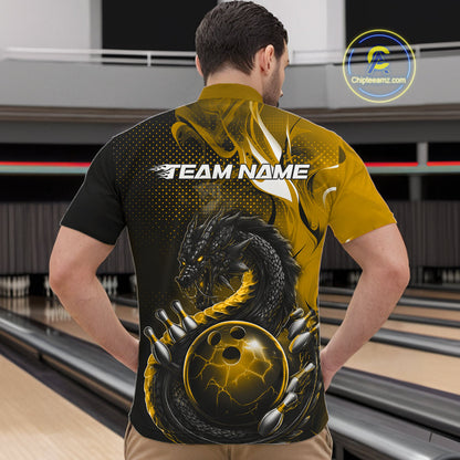 Custom Black And Yellow Dragon Bowling Jerseys, Dragon Bowling Team Men Quarter-Zip Shirt IPHW10270
