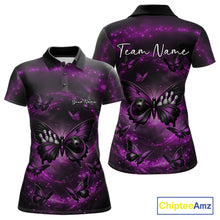 Load image into Gallery viewer, Custom Black And Purple Galaxy Butterfly Bowling Women Polo Shirt, Butterflies Bowlers Outfits IPHW11053