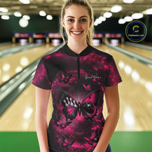 Load image into Gallery viewer, Custom Black And Pink Galaxy Butterfly Bowling Women Quarter-Zip Shirt, Bowlers Outfits IPHW11055