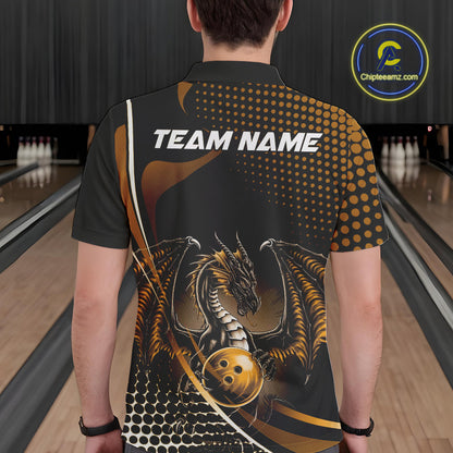 Custom Yellow Dragon Bowling Jerseys, Mystical Bowling Team Uniform Polo Shirts For Men IPHW9535