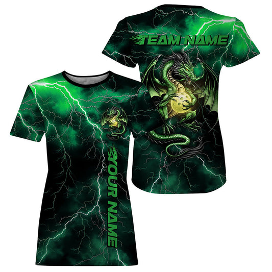 Green Thunder Lightning Custom Dragon Pickleball T-Shirts For Women, Pickleball Team Outfit IPHW8217