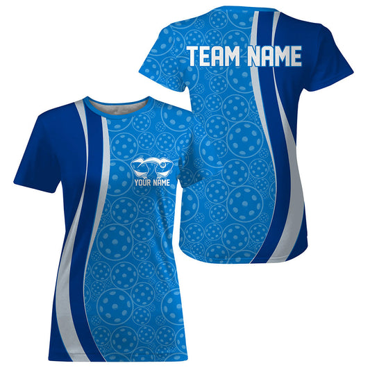 Custom Blue Pickleball Pattern T-Shirts For Women, Pickleball Tournament Team IPHW8219