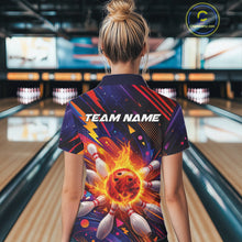 Load image into Gallery viewer, Custom Colorful Fire Flame Bowling Team Women Polo Shirt, Bowling League Shirt IPHW10297
