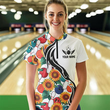 Load image into Gallery viewer, Custom Sunflower Bowling Pattern Quarter-Zip Shirt For Women, Sunflower Bowling Team Shirt IPHW8440
