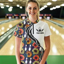 Load image into Gallery viewer, Custom Sunflower Bowling Pattern Quarter-Zip Shirt For Women, Sunflower Bowling Team Shirt IPHW8442