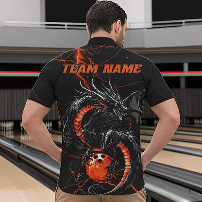 Black And Red Custom Dragon Bowling Quarter-Zip Shirts For Men, Dragon Bowling League Shirts Outfits IPHW8686