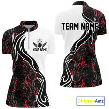 Load image into Gallery viewer, Custom Black And Red Flame Bowling Team Shirt, Bowling League Shirt Women Bowling Jersey IPHW10543