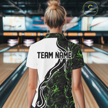 Load image into Gallery viewer, Custom Black And Green Flame Bowling Team Shirts, Bowling League Shirt Women Bowling Jersey IPHW10547