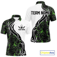 Load image into Gallery viewer, Custom Black And Green Flame Bowling Team Shirts, Bowling League Shirt Men Bowling Jersey IPHW10547