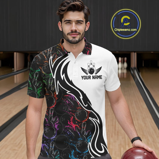 Custom Colorful Flame Bowling Team Shirts, Bowling League Shirt Men Bowling Jersey IPHW10548