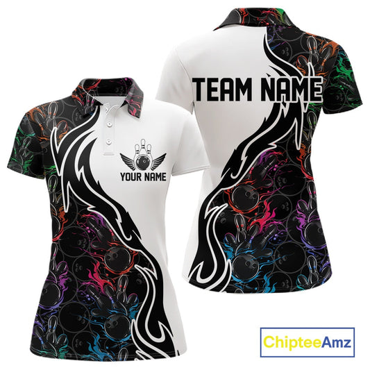 Custom Colorful Flame Bowling Team Shirts, Bowling League Shirt Women Bowling Jersey IPHW10548
