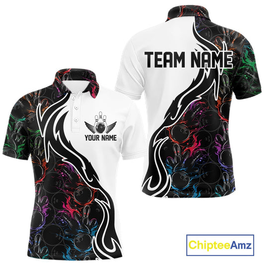 Custom Colorful Flame Bowling Team Shirts, Bowling League Shirt Men Bowling Jersey IPHW10548