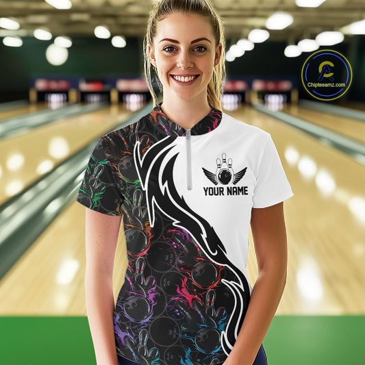 Custom Colorful Flame Bowling Team Shirts, Bowling League Shirt Women Bowling Jersey IPHW10548