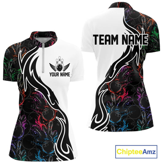 Custom Colorful Flame Bowling Team Shirts, Bowling League Shirt Women Bowling Jersey IPHW10548