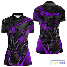 Load image into Gallery viewer, Custom Black And Purple Flame Bowling Team Women Quarter-Zip Shirts, Fire Bowling Jerseys IPHW9782