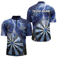 Load image into Gallery viewer, Custom Blue Thunder Lightning Dartboard Dart Quarter-Zip Shirts For Men, Dart Tournament Team Shirt IPHW8488