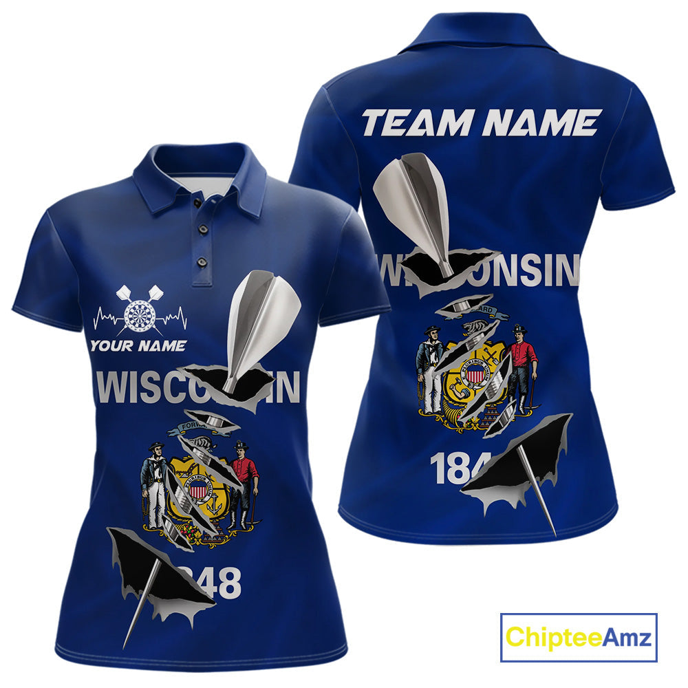 Custom Wisconsin State Flag Silver Dart Steel Tip Dart Women Polo Shirt, Dart Team Jerseys IPHW10560