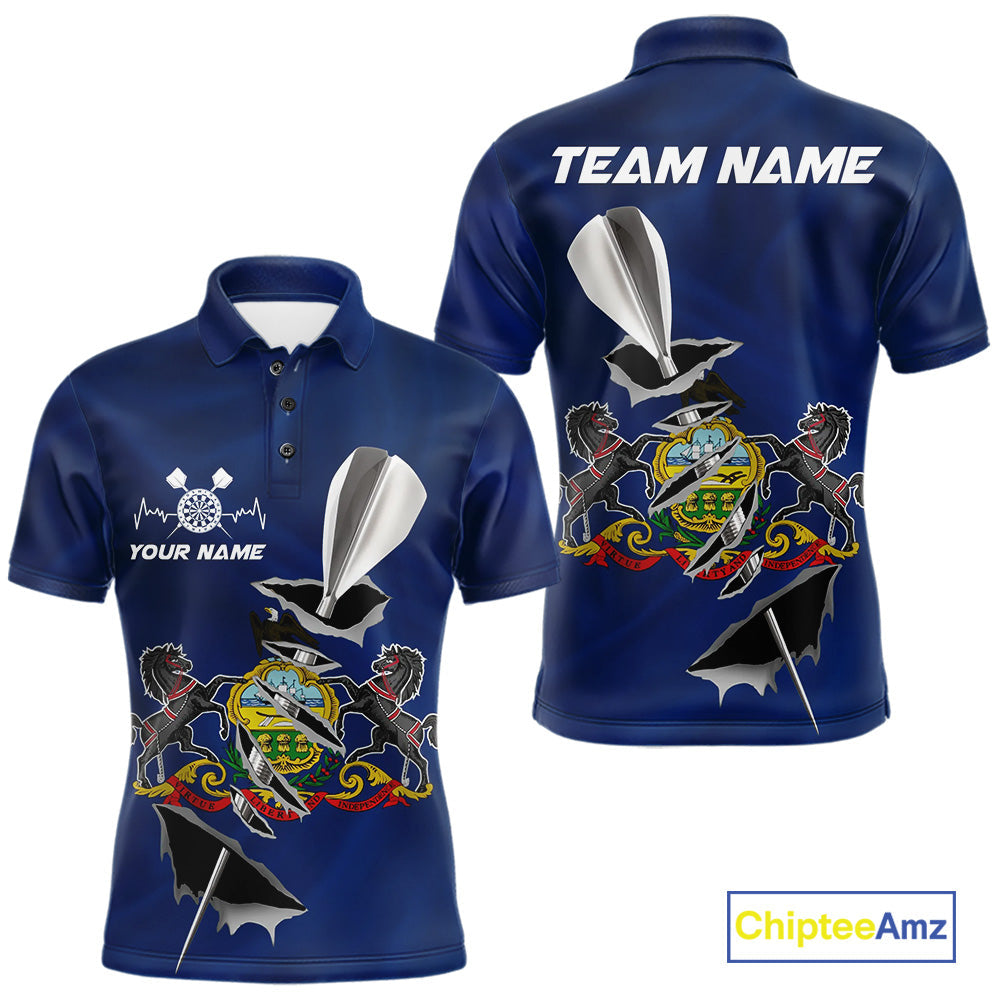 Custom Pennsylvania State Flag Silver Dart Steel Tip Dart Men Polo Shirt, Dart Team Jerseys IPHW10566