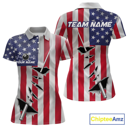 Custom US Flag Silver Billiard Cue Patriotic Billiard 8 Ball Shirts For Women Team Jerseys IPHW10585