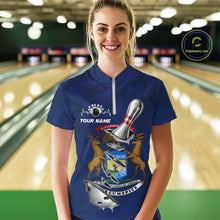 Load image into Gallery viewer, Custom Michigan State Flag Silver Bowling Ball And Pin Patriotic Bowling Shirt For Women IPHW10589