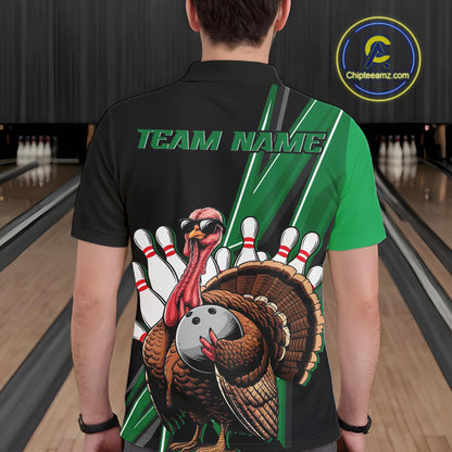 Black And Green Custom Funny Turkey Bowling Men Shirts, Bowling League Team Shirt IPHW10801