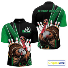 Load image into Gallery viewer, Black And Green Custom Funny Turkey Bowling Men Shirts, Bowling League Team Shirt IPHW10801