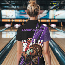 Load image into Gallery viewer, Black And Purple Custom Funny Turkey Bowling Women Shirts, Bowling League Team Shirt IPHW10802
