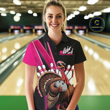 Load image into Gallery viewer, Black And Pink Custom Funny Turkey Bowling Women Shirts, Bowling League Team Shirt IPHW10803