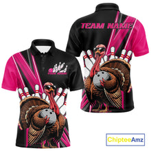 Load image into Gallery viewer, Black And Pink Custom Funny Turkey Bowling Men Shirts, Bowling League Team Shirt IPHW10803