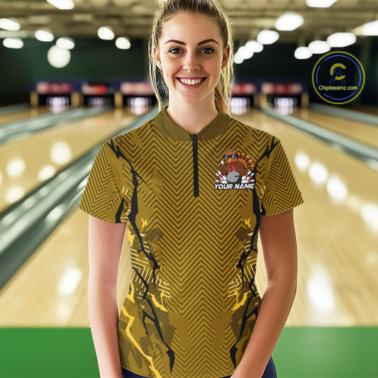 Yellow Custom Funny Turkey Bowling Jerseys, Bowling Team League Shirt Women Outfit IPHW10810