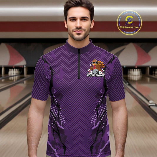 Purple Custom Funny Turkey Bowling Jerseys, Bowling Team League Shirt Men Bowlers Outfit IPHW10811