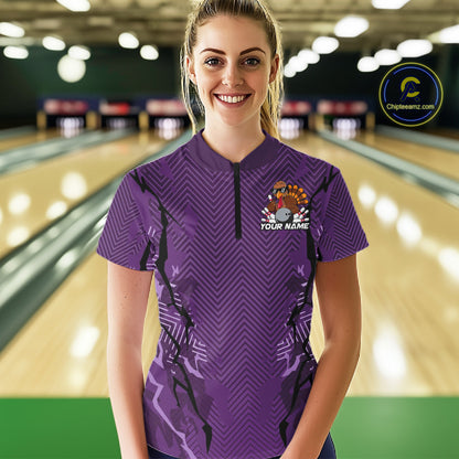Purple Custom Funny Turkey Bowling Jerseys, Bowling Team League Shirt Women Outfit IPHW10811