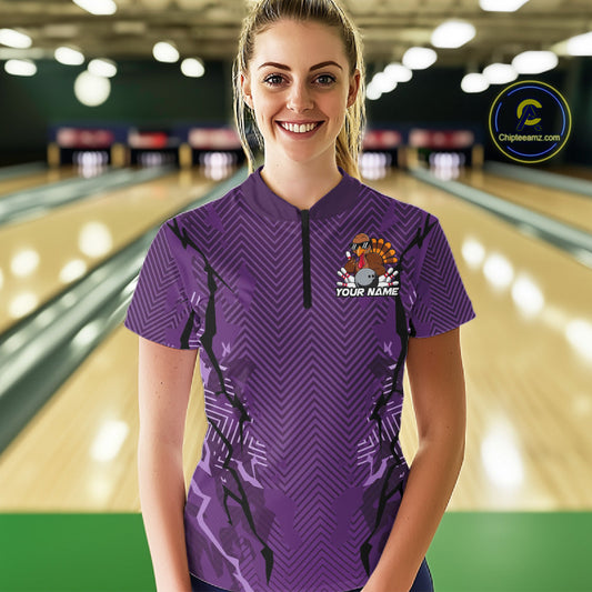 Purple Custom Funny Turkey Bowling Jerseys, Bowling Team League Shirt Women Outfit IPHW10811