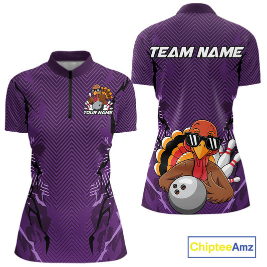 Purple Custom Funny Turkey Bowling Jerseys, Bowling Team League Shirt Women Outfit IPHW10811