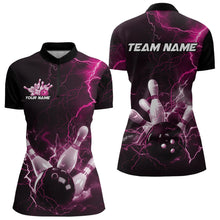 Load image into Gallery viewer, Custom Black And Pink Thunder Lightning Bowling Tournament Quarter-Zip Shirts For Women IPHW8523