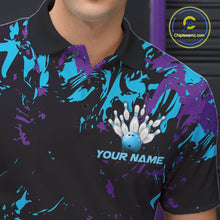 Load image into Gallery viewer, Custom Blue And Purple Camo Men Bowling League Shirt, Bowlers Jerseys Tournament Outfit IPHW10618