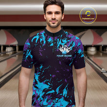 Load image into Gallery viewer, Custom Blue And Purple Camo Men Bowling League Shirt, Bowlers Jerseys Tournament Outfit IPHW10618