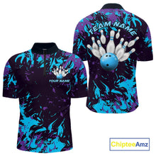 Load image into Gallery viewer, Custom Blue And Purple Camo Men Bowling League Shirt, Bowlers Jerseys Tournament Outfit IPHW10618